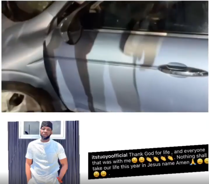 BBNaija star Tuoyo survives car accident in Lagos (video)