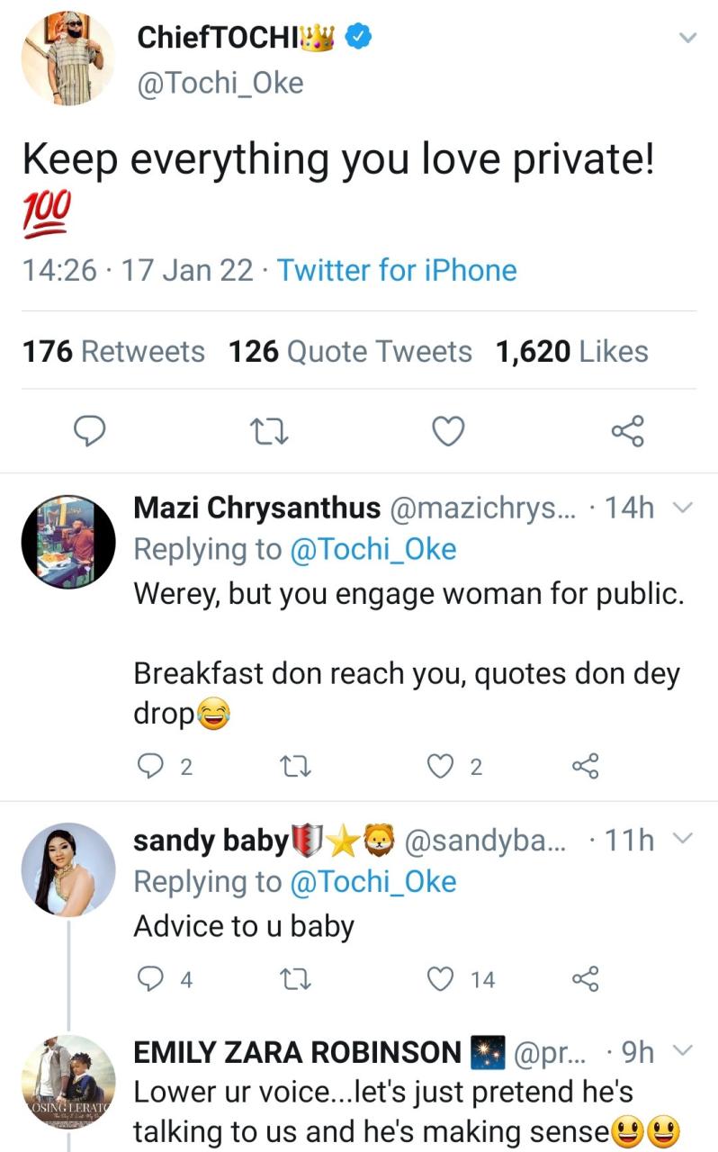 Keep everything you love private - Reality TV star, Tochi mocked for dropping 