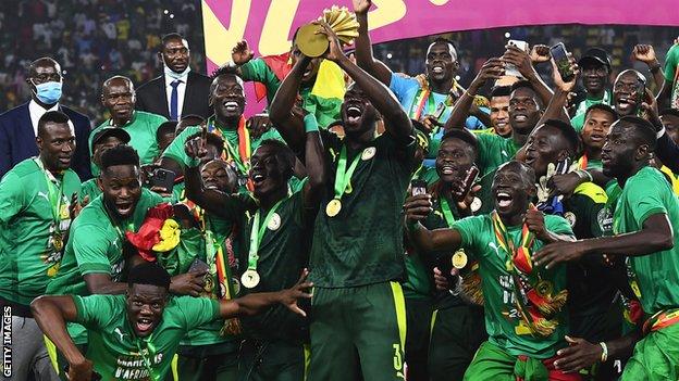 Senegal celebrate their penalty shootout win