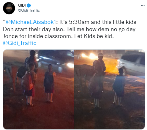  Let Kids be kids- Twitter user frowns at parents who prepare their kids for school at 5am