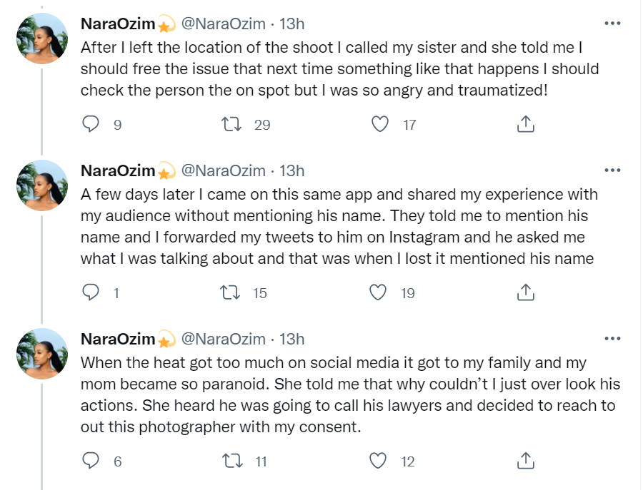 Makeup artist and model, Nara Ozim insists she was sexually assaulted by photographer after Twitter users accused her of making a false claim (see video evidence she presented)