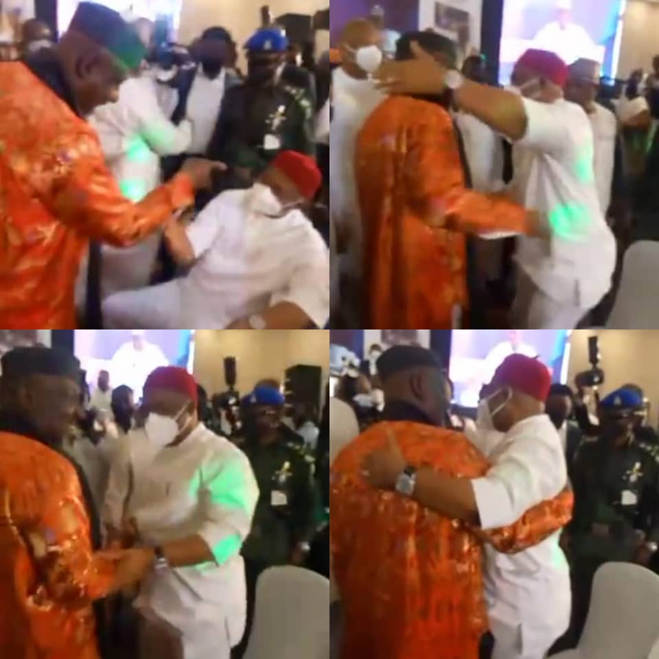 Governor Uzodinma and Rochas Okorocha hug and shake at a function in Abuja (video)