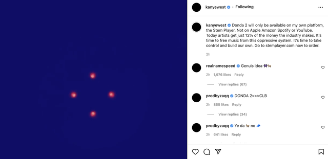Kanye West announces that ?Donda 2? will be released exclusively on his Stem Player which costs 0.