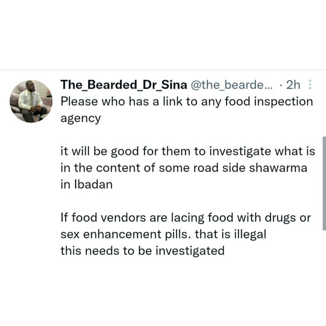 Nigerian doctor raises alarm as two men reported they had prolonged erection after eating Shawarma in Ibadan