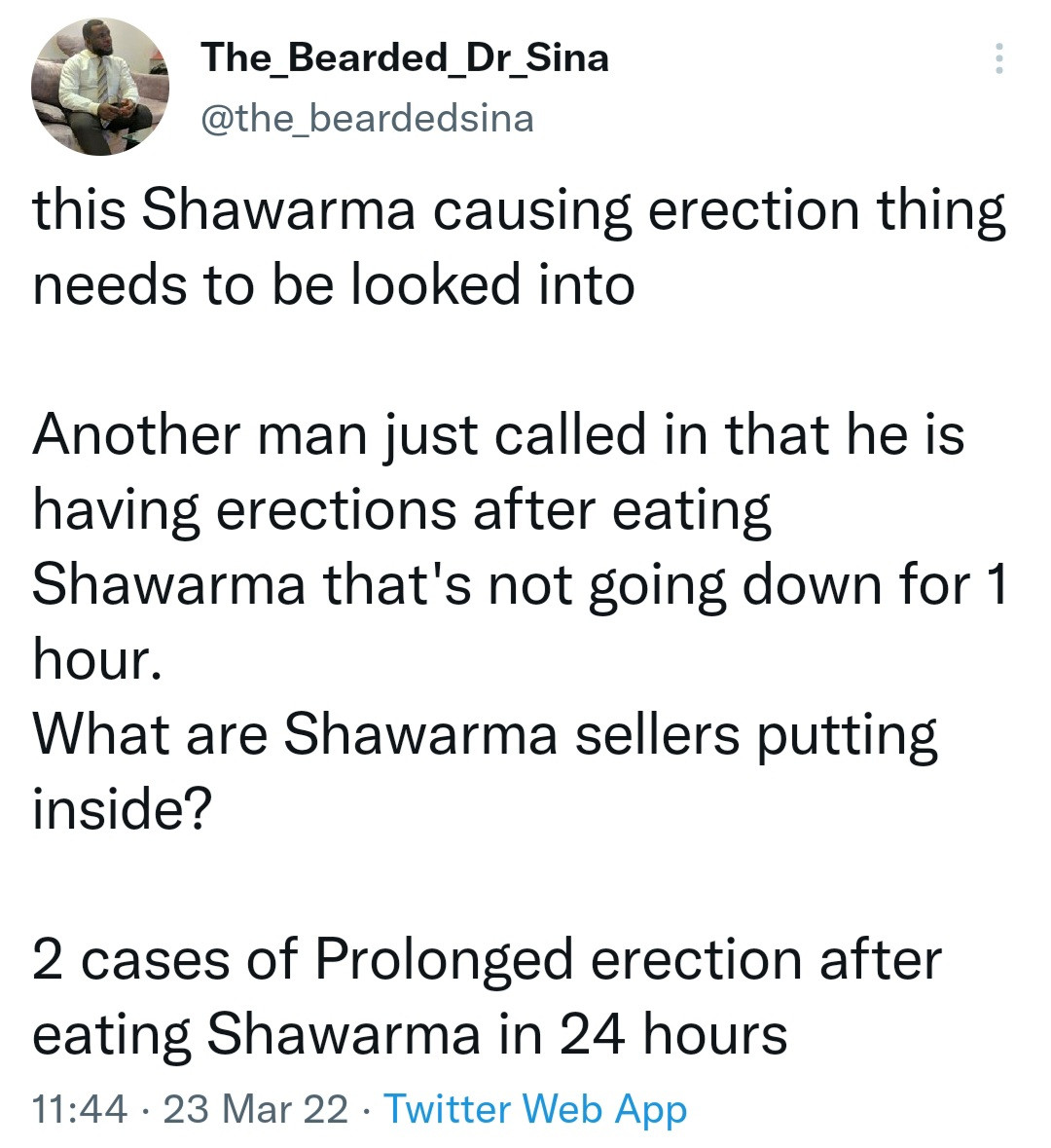 Nigerian doctor raises alarm as two men reported they had prolonged erection after eating Shawarma in Ibadan