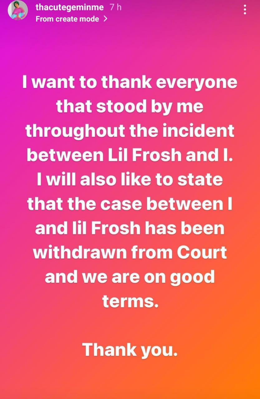Domestic violence: Lil Frosh and girlfriend reconcile as she withdraws case from court