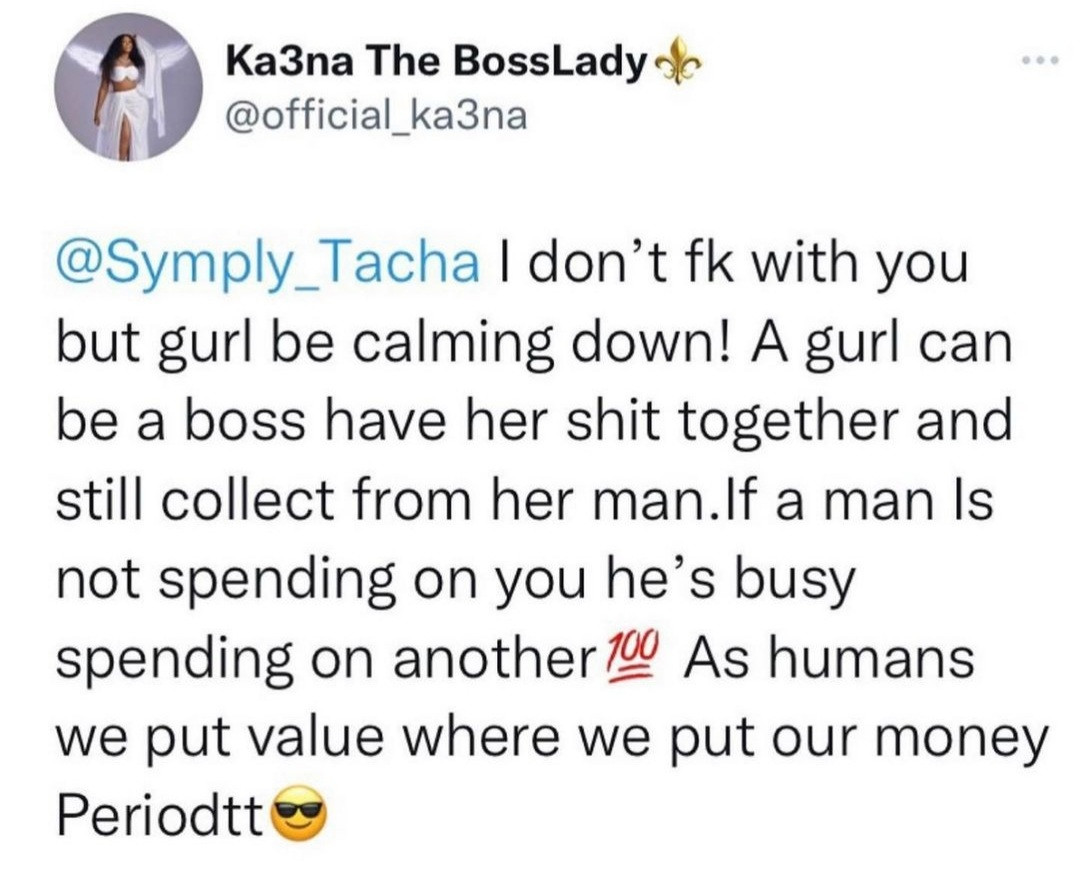 "A girl can be a boss and still collect from her man" Ka3na responds after Tacha called out women who claim to be bosses yet their bills are paid by men