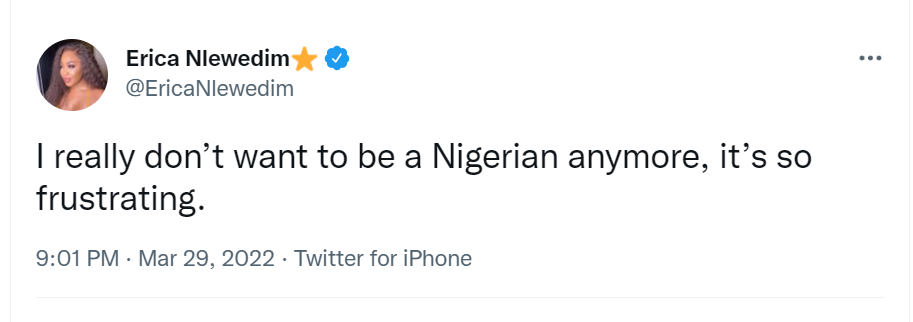I really don?t want to be a Nigerian anymore - Erica 