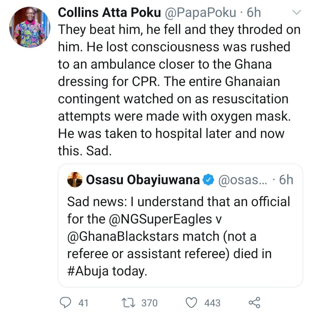CAF Doping Officer dies after chaos at MKO Abiola stadium following 1-1 draw with Ghana