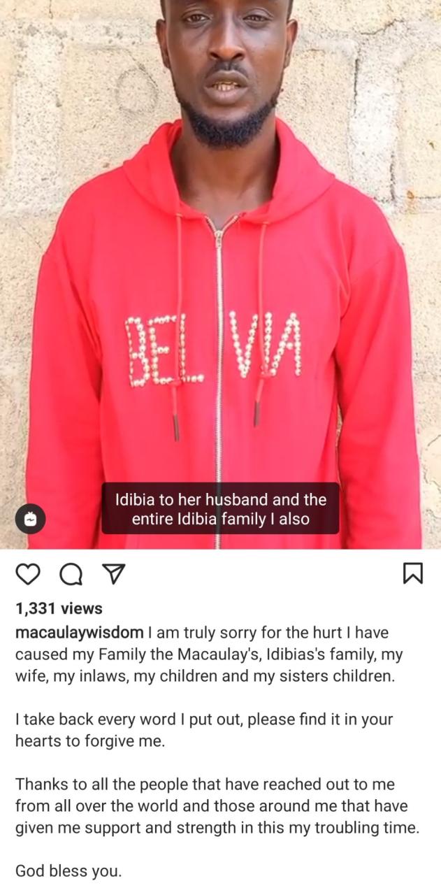 "I take back every word" Wisdom Macaulay apologises to his sister, Annie Idibia, after calling her out online (video)