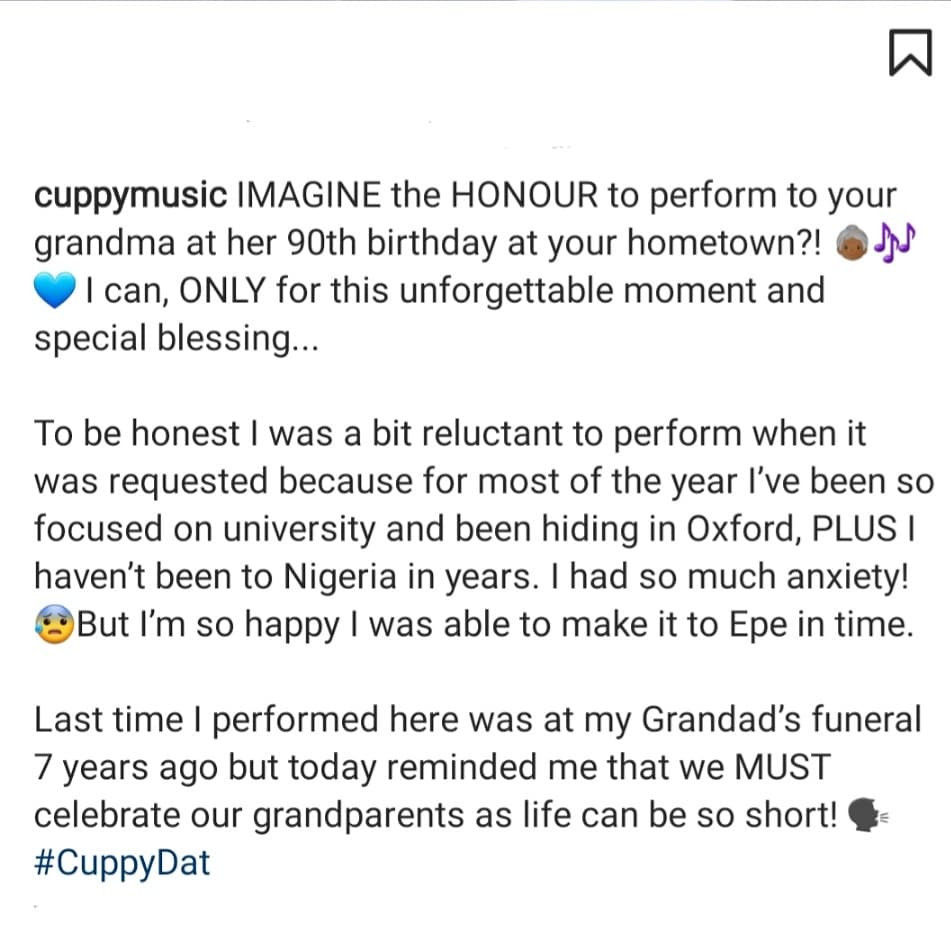 DJ Cuppy performs at her grandma