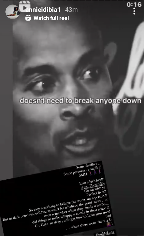 You hate so deep you forget how to love your own - Annie Idibia addresses people with