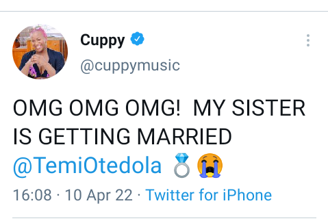  "Better find me my own" - DJ Cuppy congratulates her sister Temi and Mr Eazi on their engagement, reveals she introduced the couple to each other 