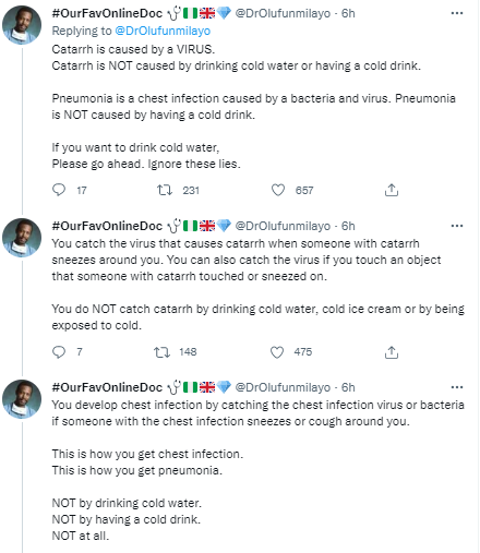 Drinking cold water does not cause Catarrh - Dr Olufunmilayo educates Nigerians