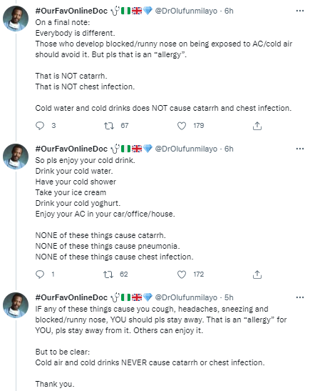 Drinking cold water does not cause Catarrh - Dr Olufunmilayo educates Nigerians