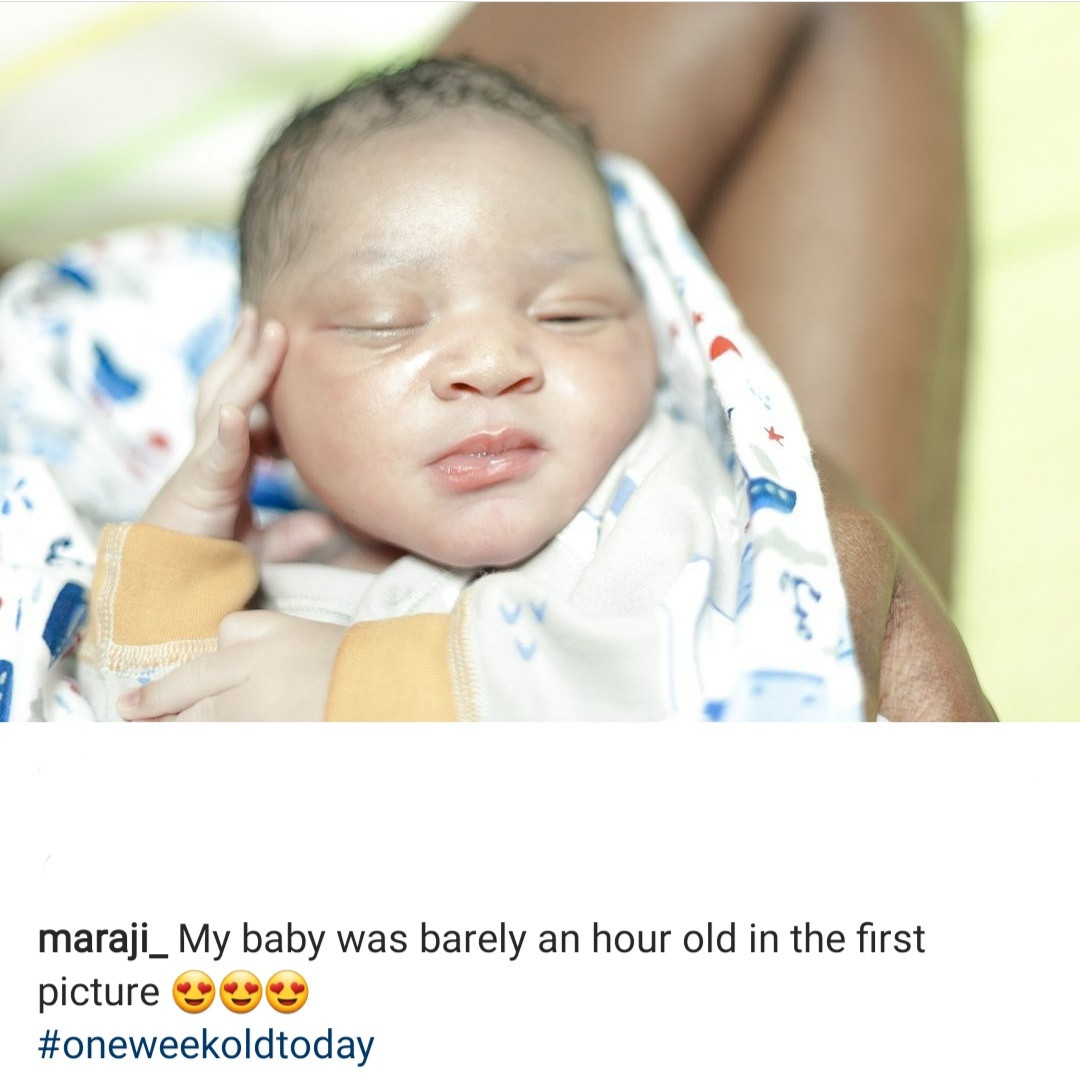 Maraji shows off her newborn son one week after his birth