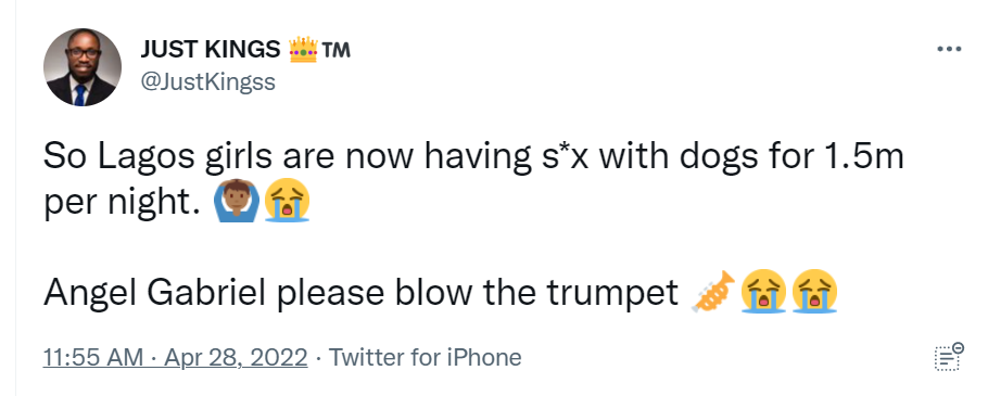Twitter user claims that some girls are sleeping with dogs in Lagos for N1.5m