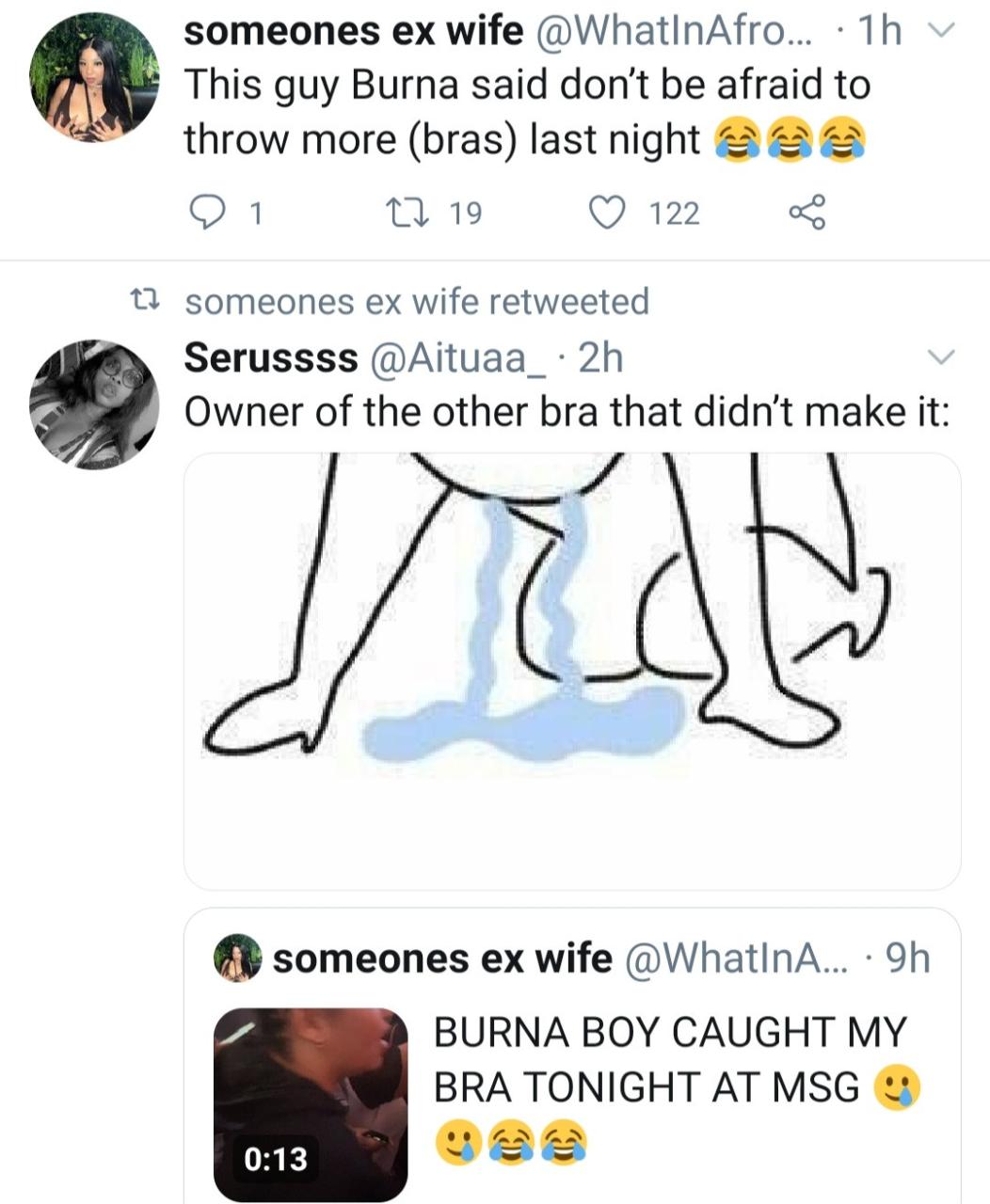 Burna Boy catches a bra as multiple women throw their underwears at him during his performance on stage (video)