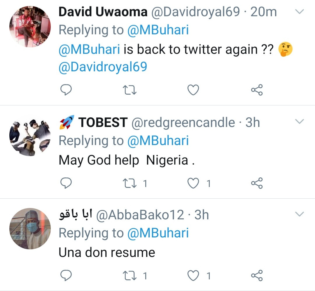 Nigerians react as Buhari returns to Twitter after 11 months following Twitter ban