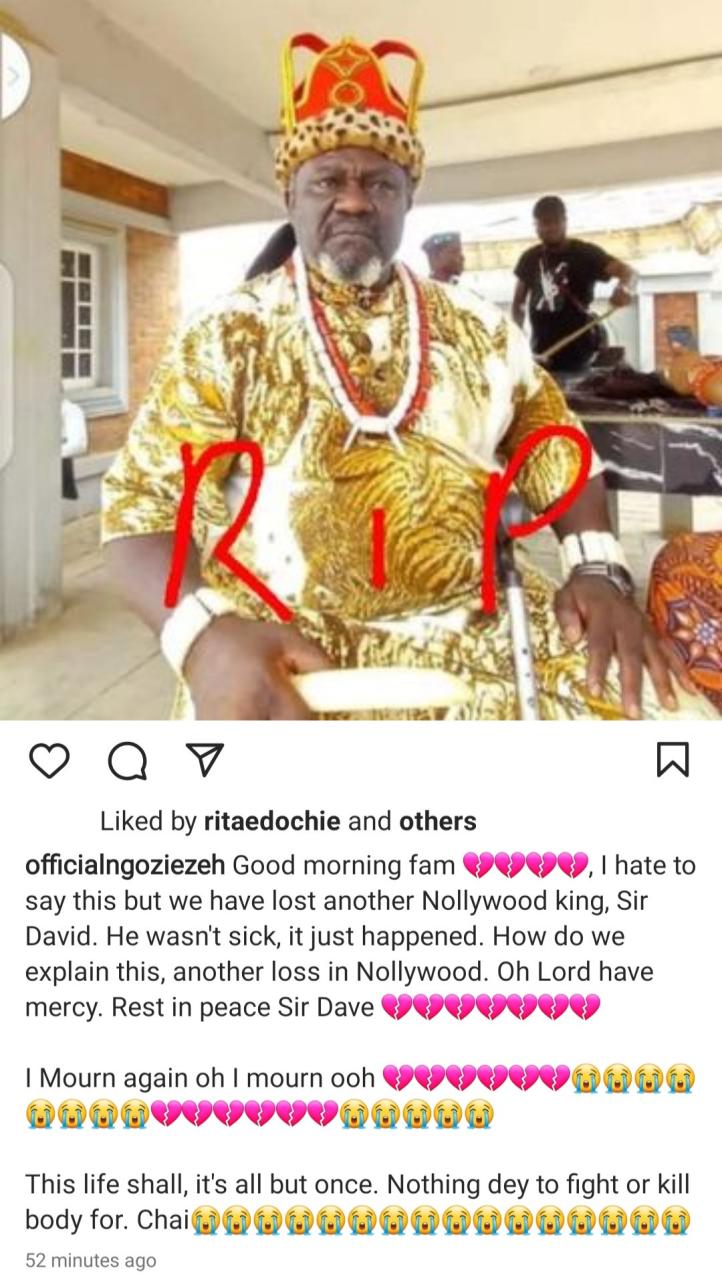 Nollywood actor Sir David Osagie dies suddenly hours after filming on set 