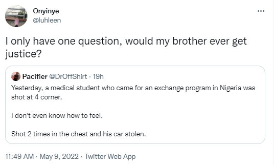 Twitter users mourn Nigerian medical doctor who came in from Asia for an exchange program in Nigeria but was 