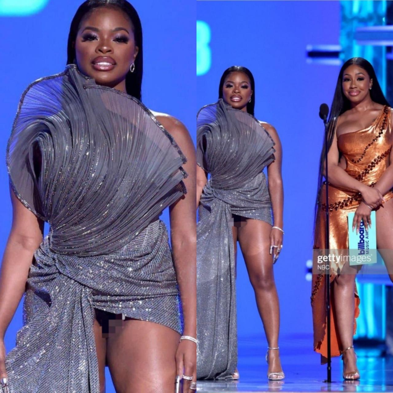 Rapper JT reacts after her lady part was accidentally exposed on stage at the Billboard Awards