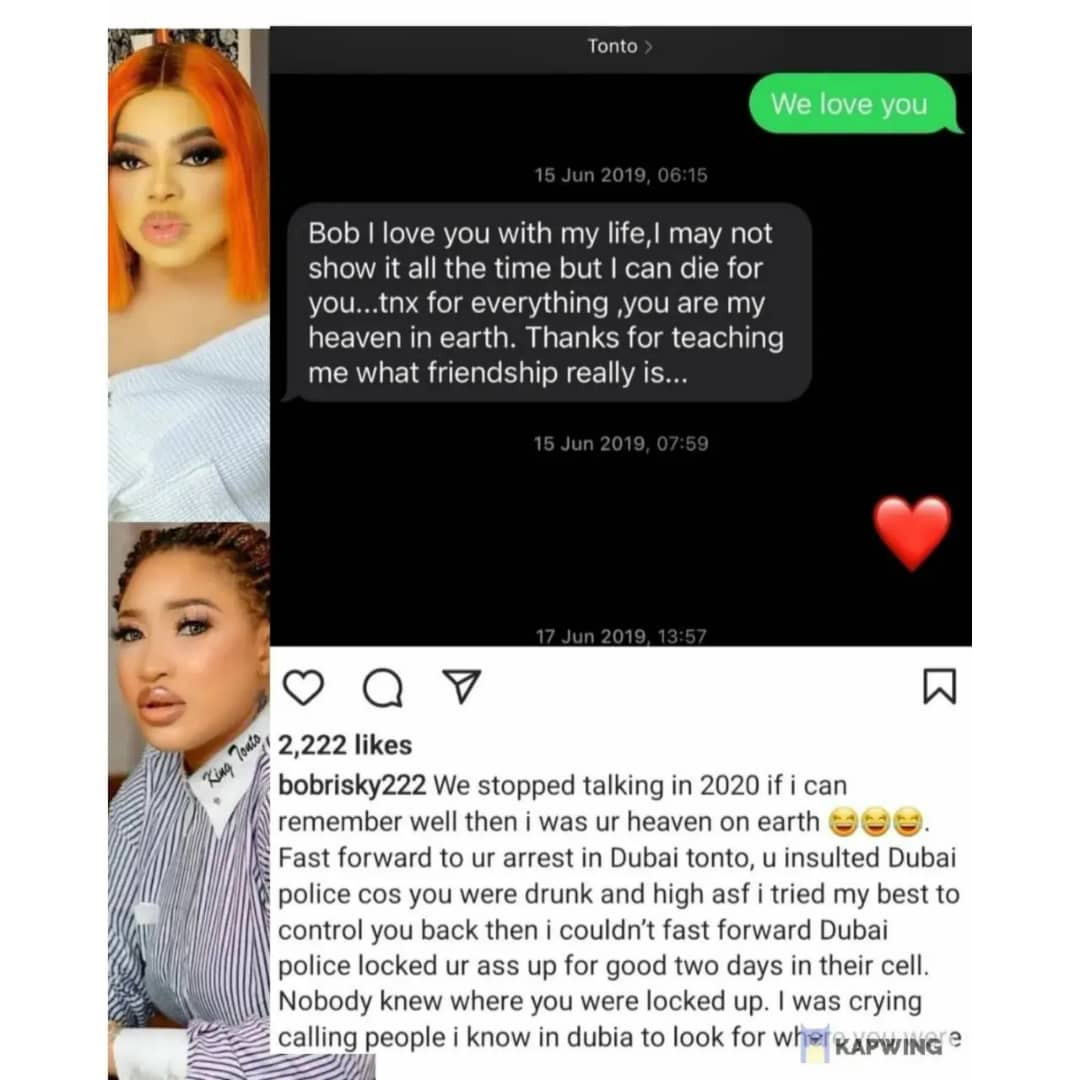 Tonto Dikeh counters Bobrisky