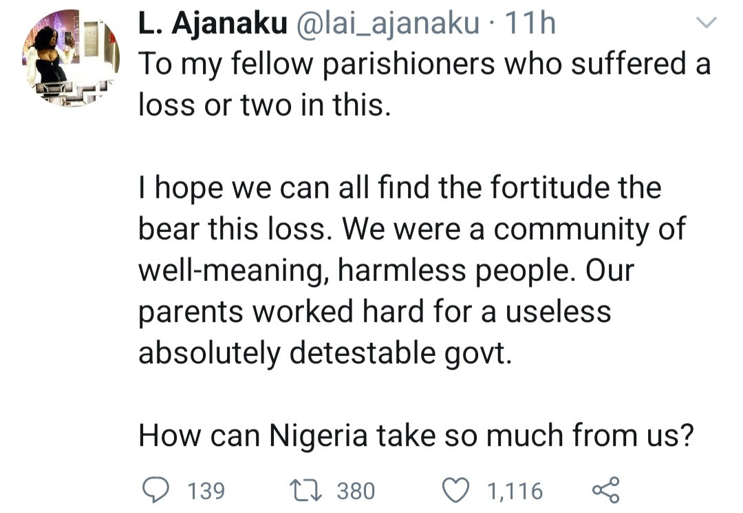 Woman orphaned by Catholic church attack in Owo mourns her parents on Twitter 
