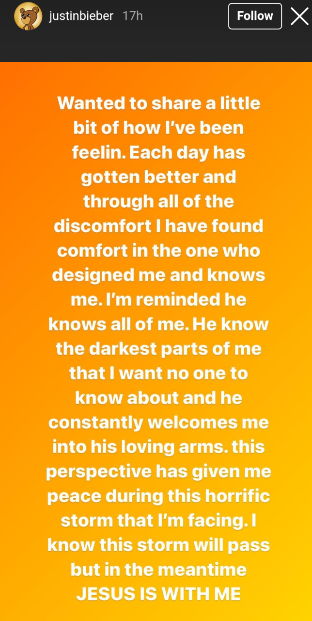 I know this storm will pass, Jesus is with me - Justin Bieber speaks on struggle with facial paralysis