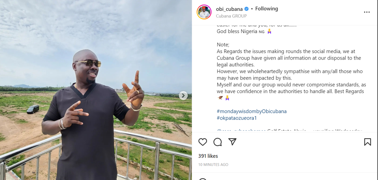We at Cubana Group have given all information at our disposal to the legal authorities - Obi Cubana speaks on incident involving Burna Boy and a married woman