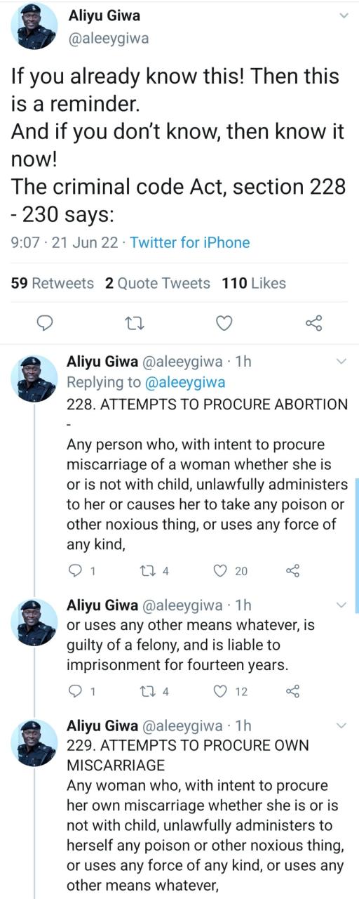"Any woman who attempts to procure abortion is guilty of a felony and is liable to imprisonment of seven years" Nigerian police warns
