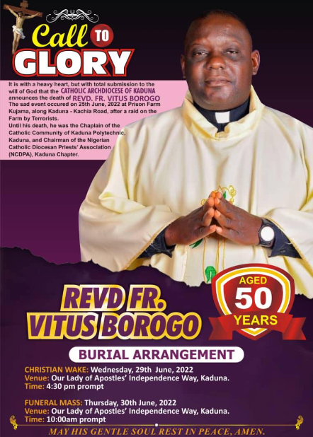 Hundreds of Catholic priests protest as colleague Fr. Vitus Borogo killed by terrorists is buried in Kaduna (photos)