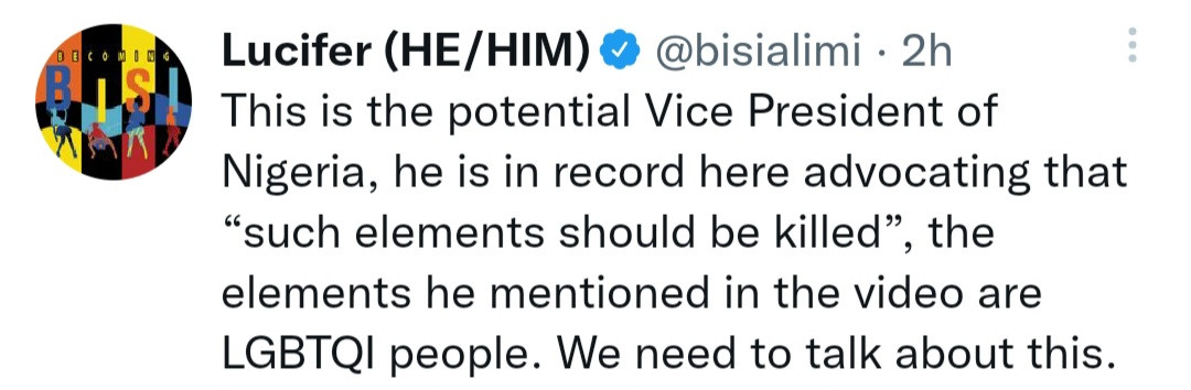 Nigerian gay rights activist, Bisi Alimi, shares throwback video of Labor party Vice Presidential candidate, Yusuf Datti Baba-Ahmed, calling for the killing of LGBTQ members