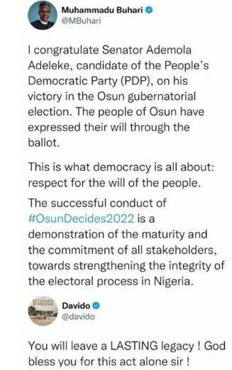God bless you for this act alone Sir - Davido prays for President Buhari after his Uncle won Osun governorship election