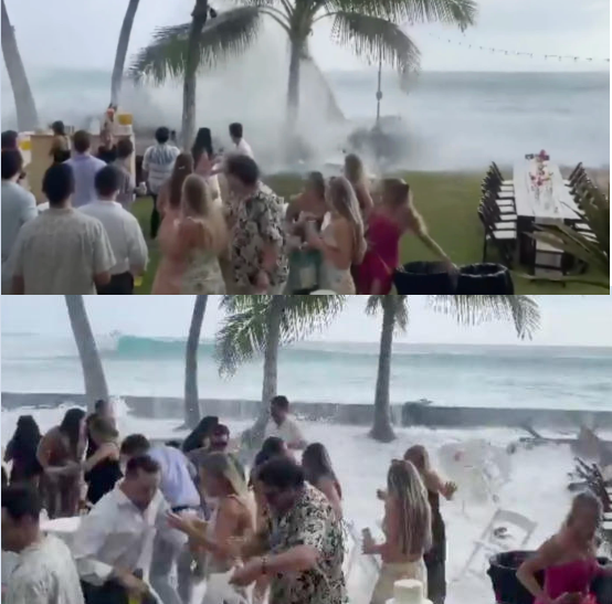 Massive waves crashes into wedding in Hawaii and sends guests running for cover (video)