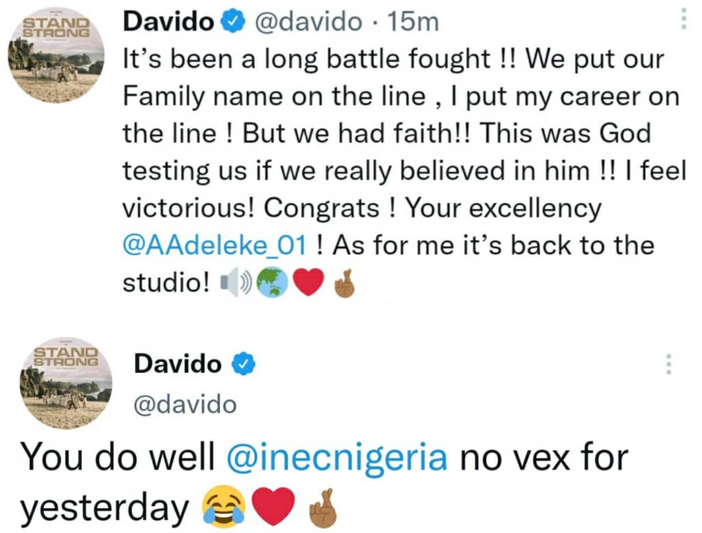  I put my career on the line. I feel victorious - Davido celebrates as his uncle Ademola Adeleke picks up his Certificate of Return from INEC