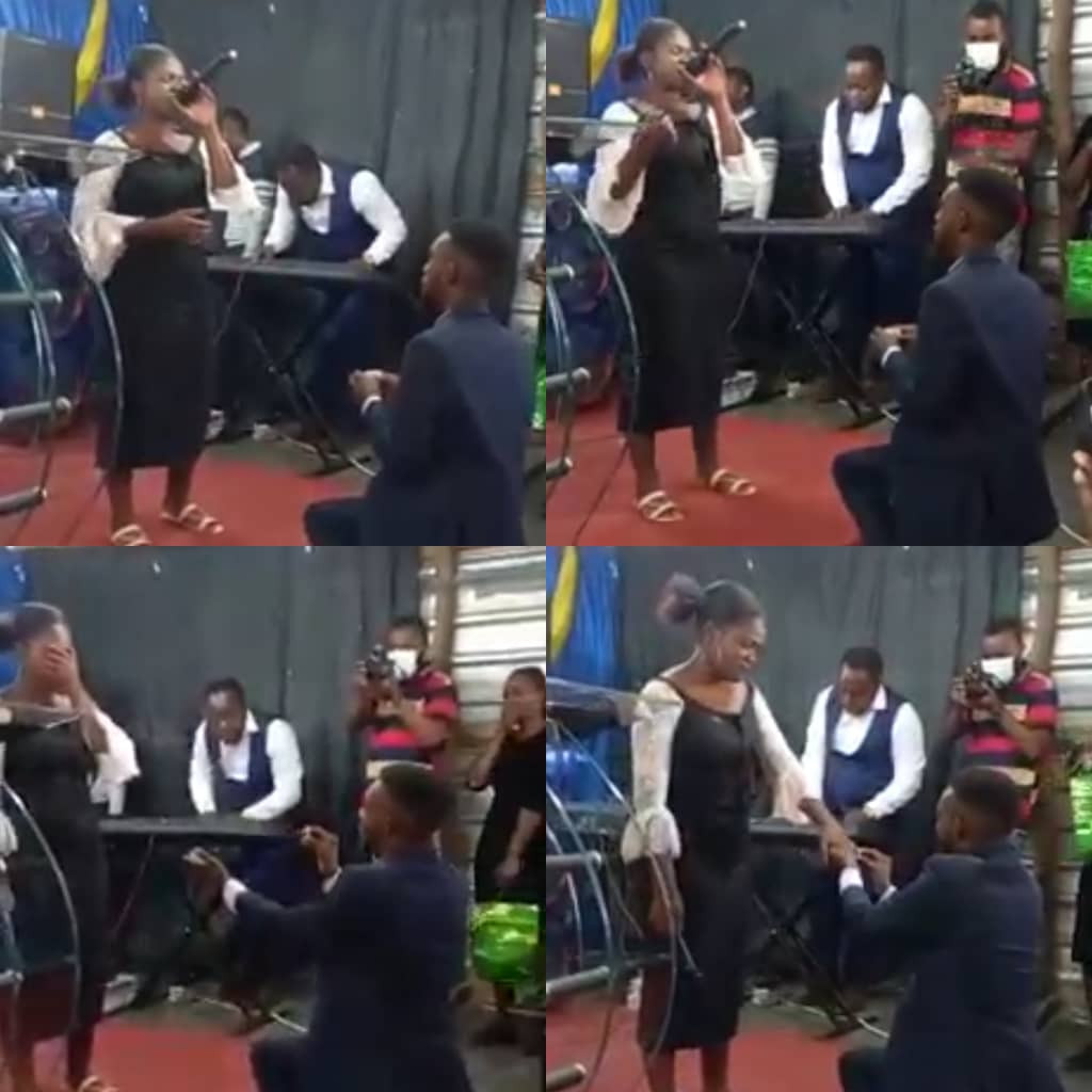 Man proposes to his girlfriend as she takes worship during church service (video)