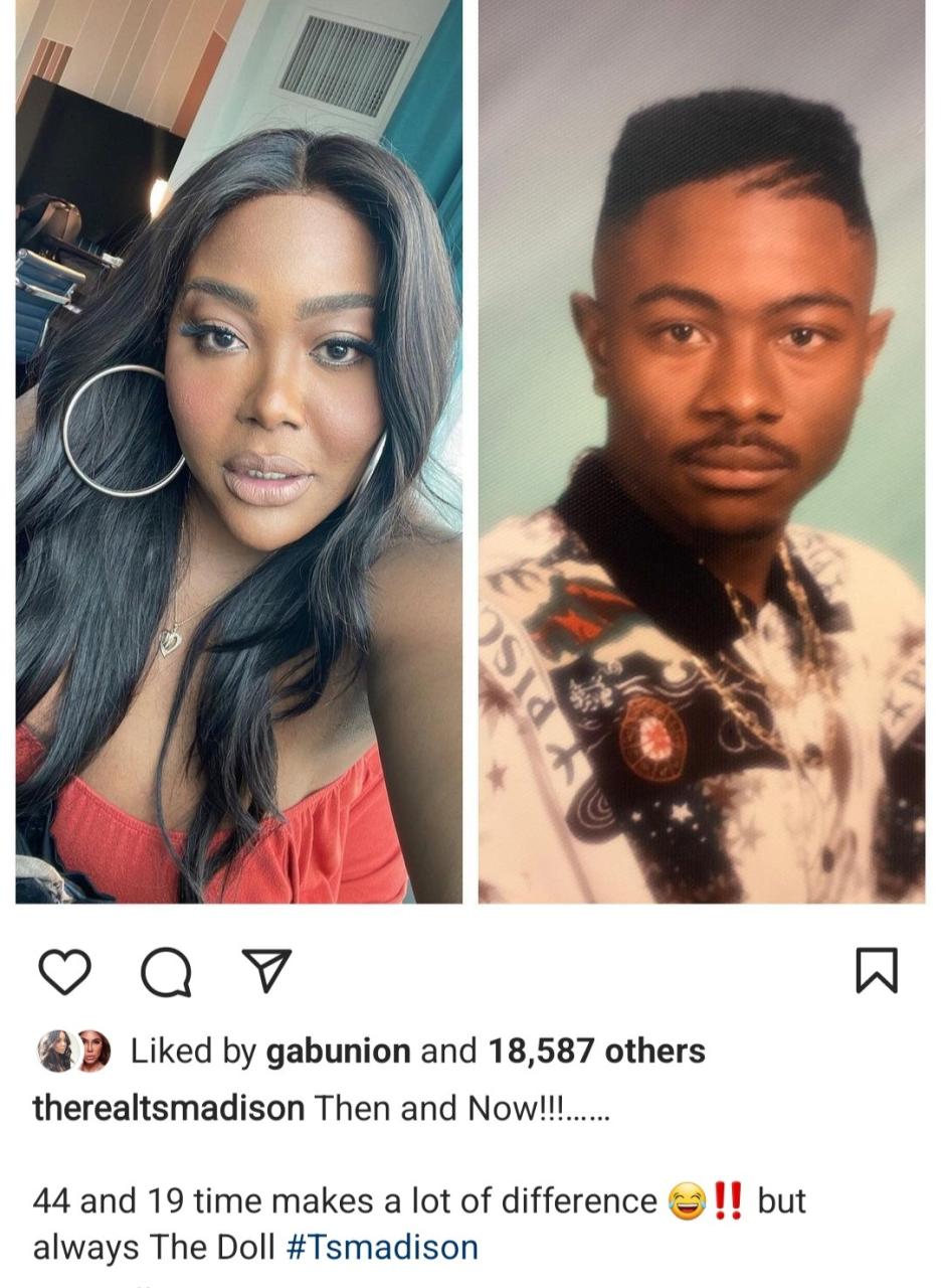 Actress TS madison causes a stir as she shares her before and now photos