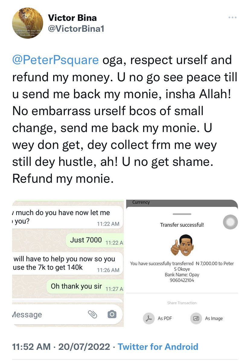 Singer Peter Okoye shares video showing how fraudsters who impersonate him defraud unsuspecting members of the public