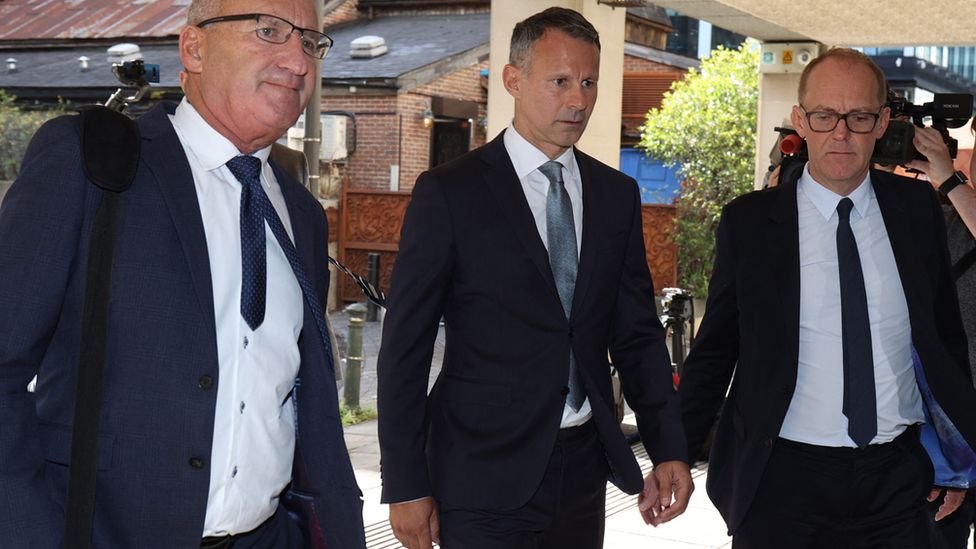 Ryan Giggs arriving at Manchester Crown Court on Monday