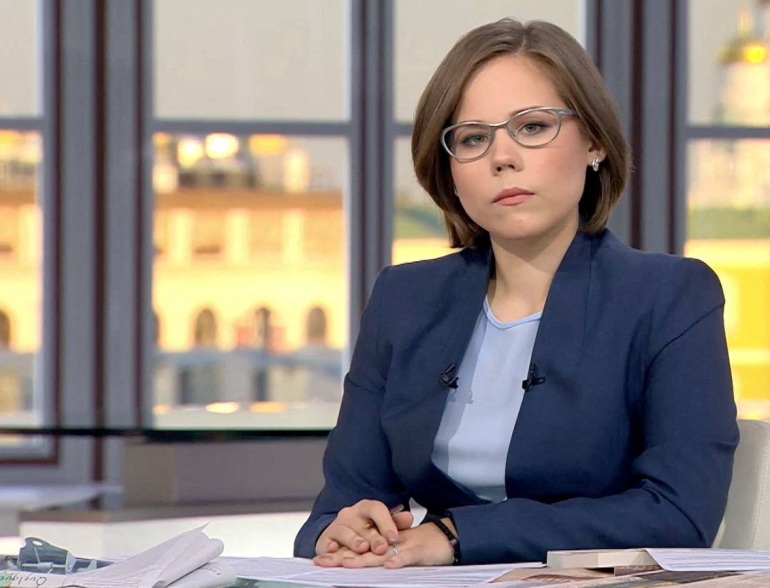 Journalist and political expert Darya Dugina, daughter of Russian politologist Alexander Dugin, is pictured in the Tsargrad TV studio in Moscow, Russia, in this undated handout image obtained by Reuters on August 21, 2022.