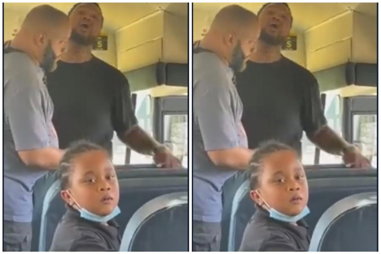 Angry father threatens children on a school bus after his daughter was allegedly hit by a fellow student (video)