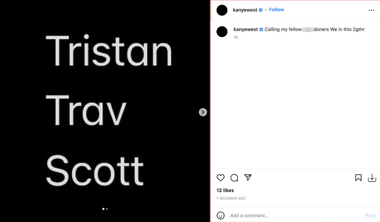 Kanye West describes Travis Scott, Scott Disick and Tristan Thompson as ?c?m donors?