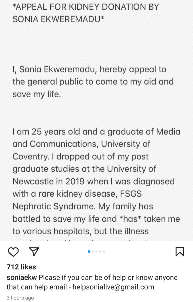 "Come to my aid and save my life" Sonia Ekweremadu publicly begs for kidney donor