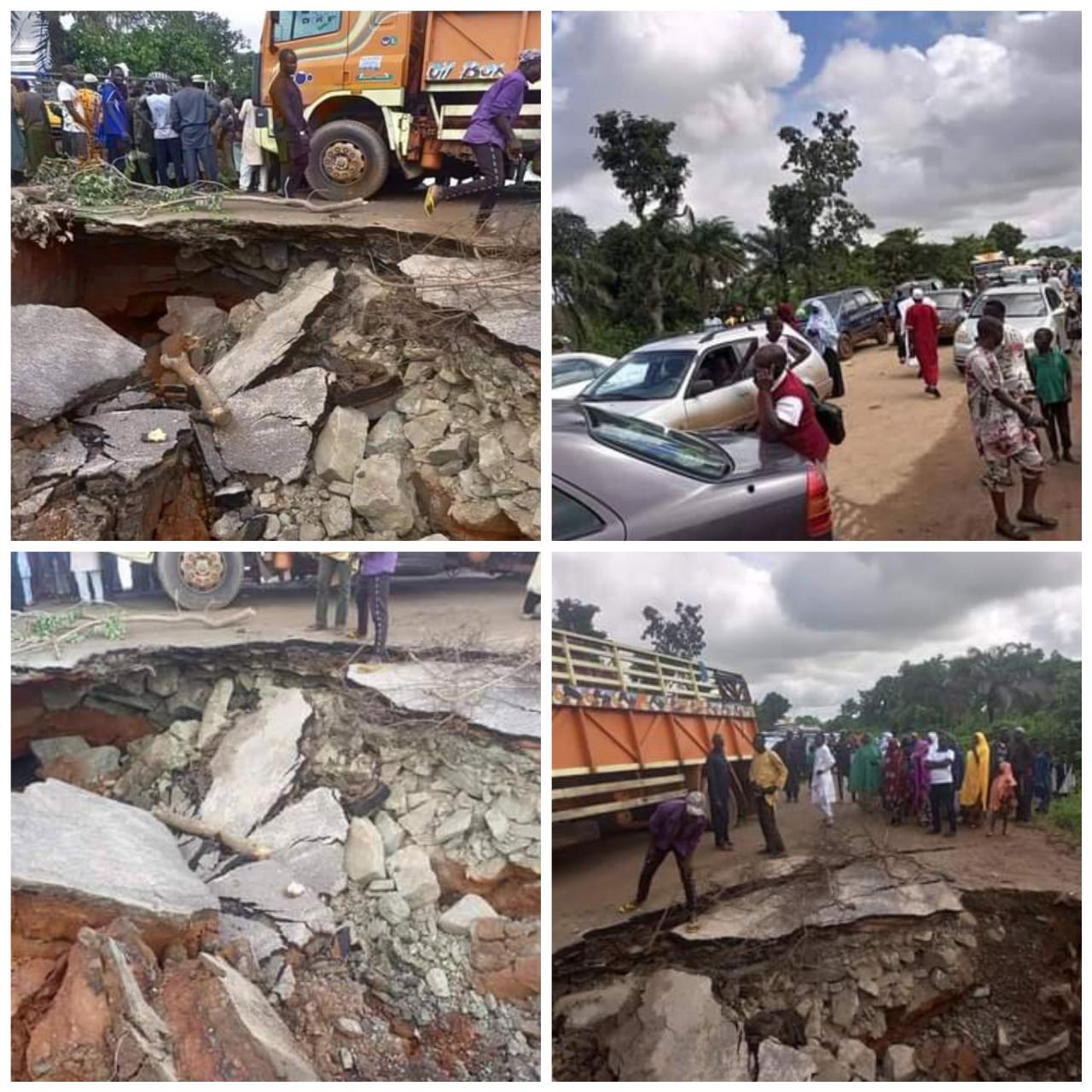 Commuters, motorists stranded as Minna-Bida road collapses due to heavy downpour (photos/video)