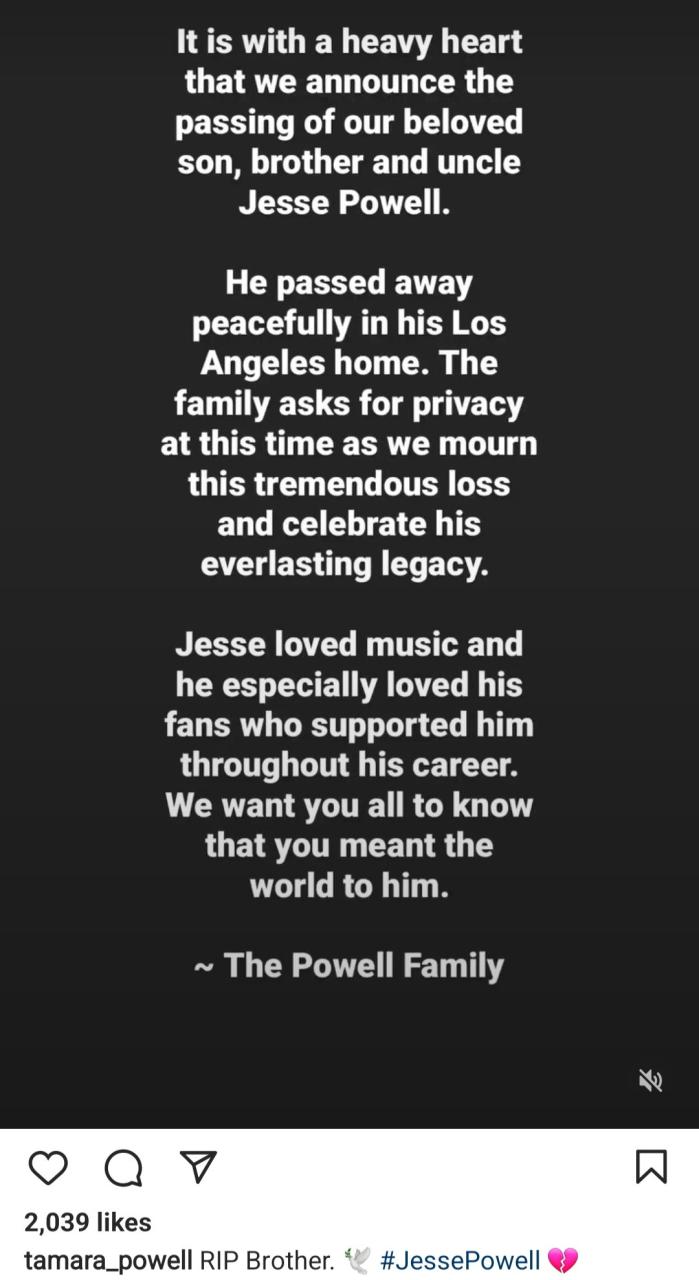 R&B singer Jesse Powell has passed away