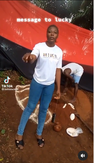 Lady issues warning to her alleged ex-boyfriend from a shrine (video)