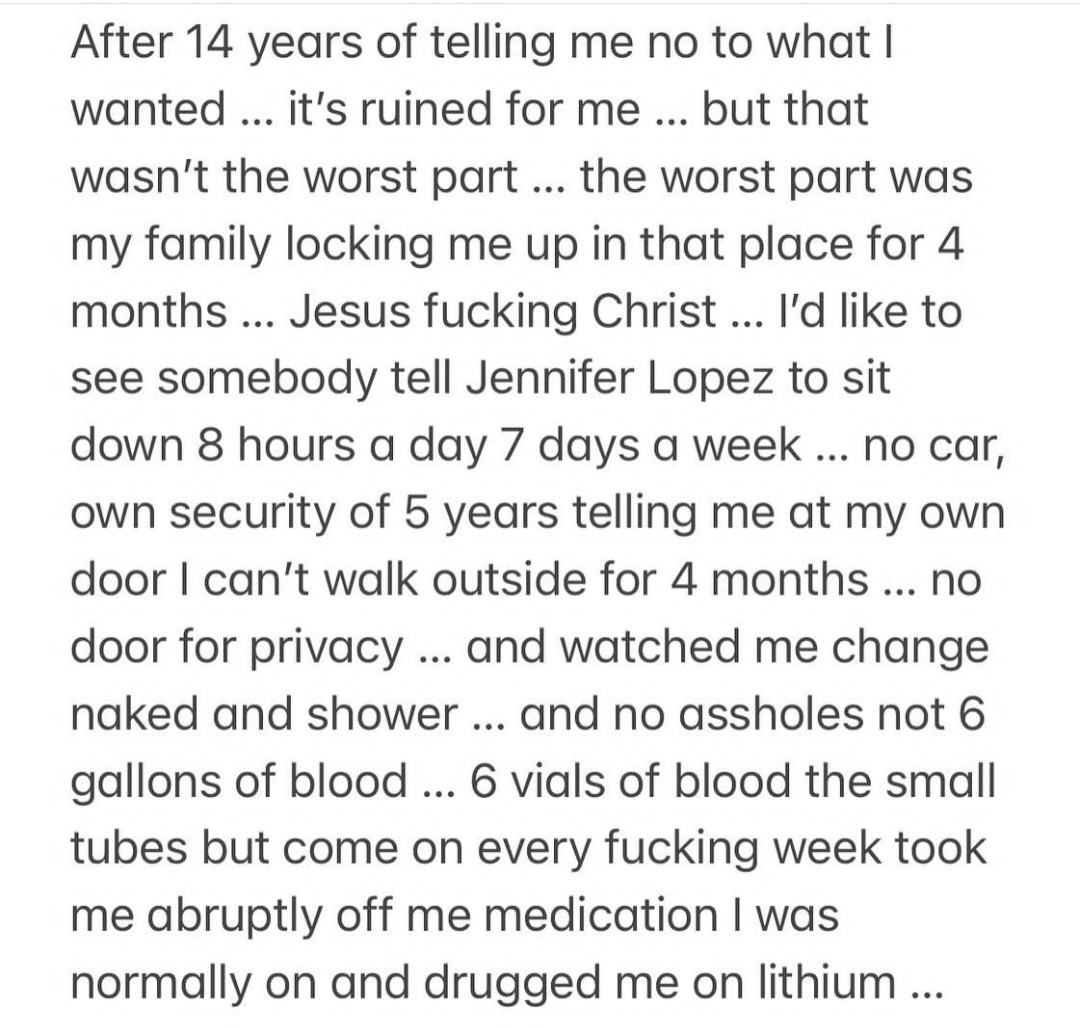 Britney Spears says Jennifer Lopez would never have been treated the way she was as she lashes out at family again for conservatorship 