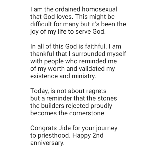 "I am the ordained homosexual that God loves" - Gay British-Nigerian cleric, Jide Macaulay celebrates second anniversary to Anglican priesthood