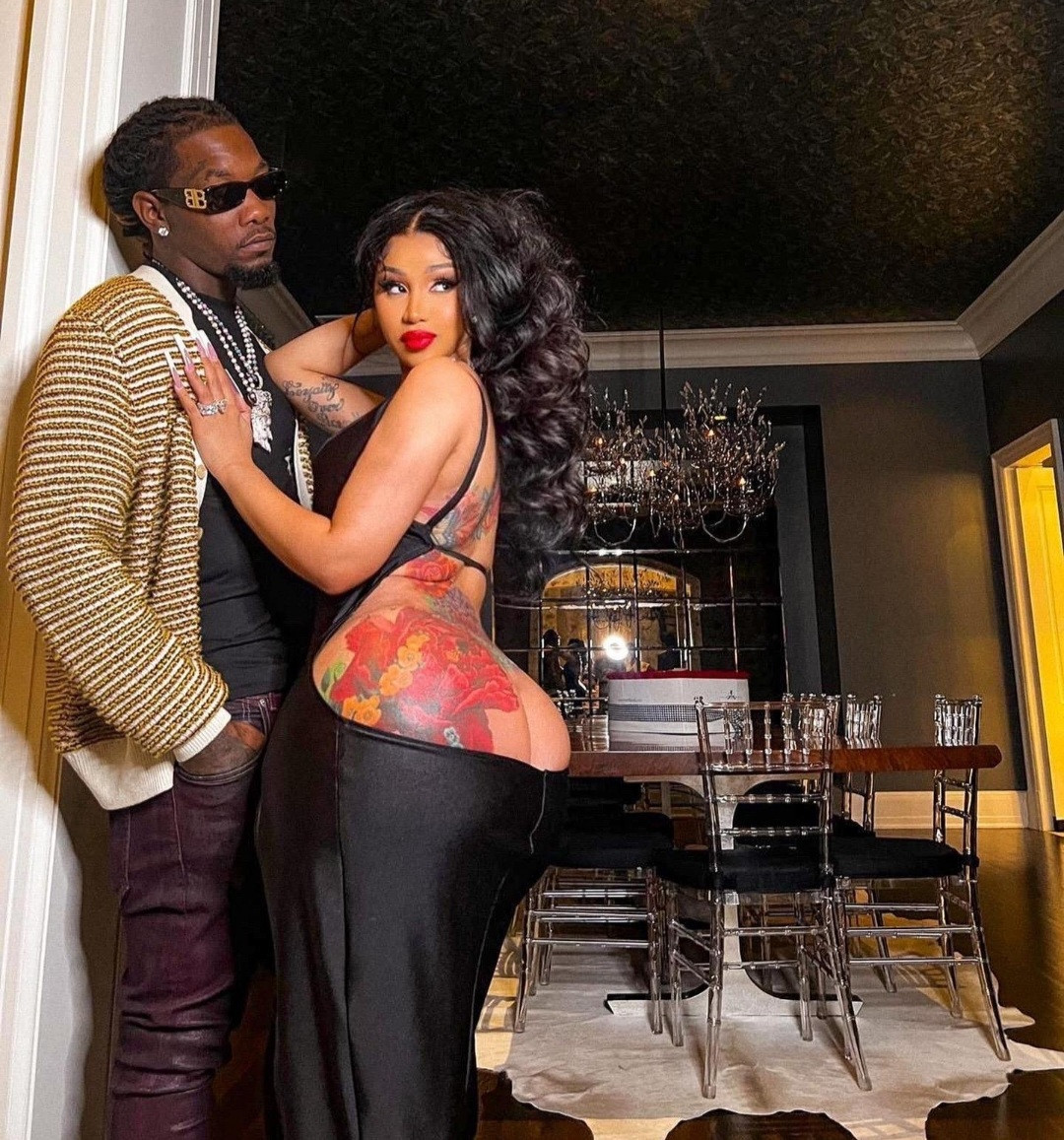 Cardi B reveals what she fights for as she poses with Offset in revealing dress that leaves her entire bum hanging out